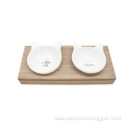 Dog Feeder Bowl Pet Bowl With Wooden Holder